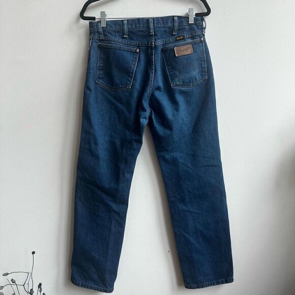 Wrangler Men's Straight Leg Dark Wash Cotton Denim Jeans In Blue Size 32x30 - Picture 2 of 9